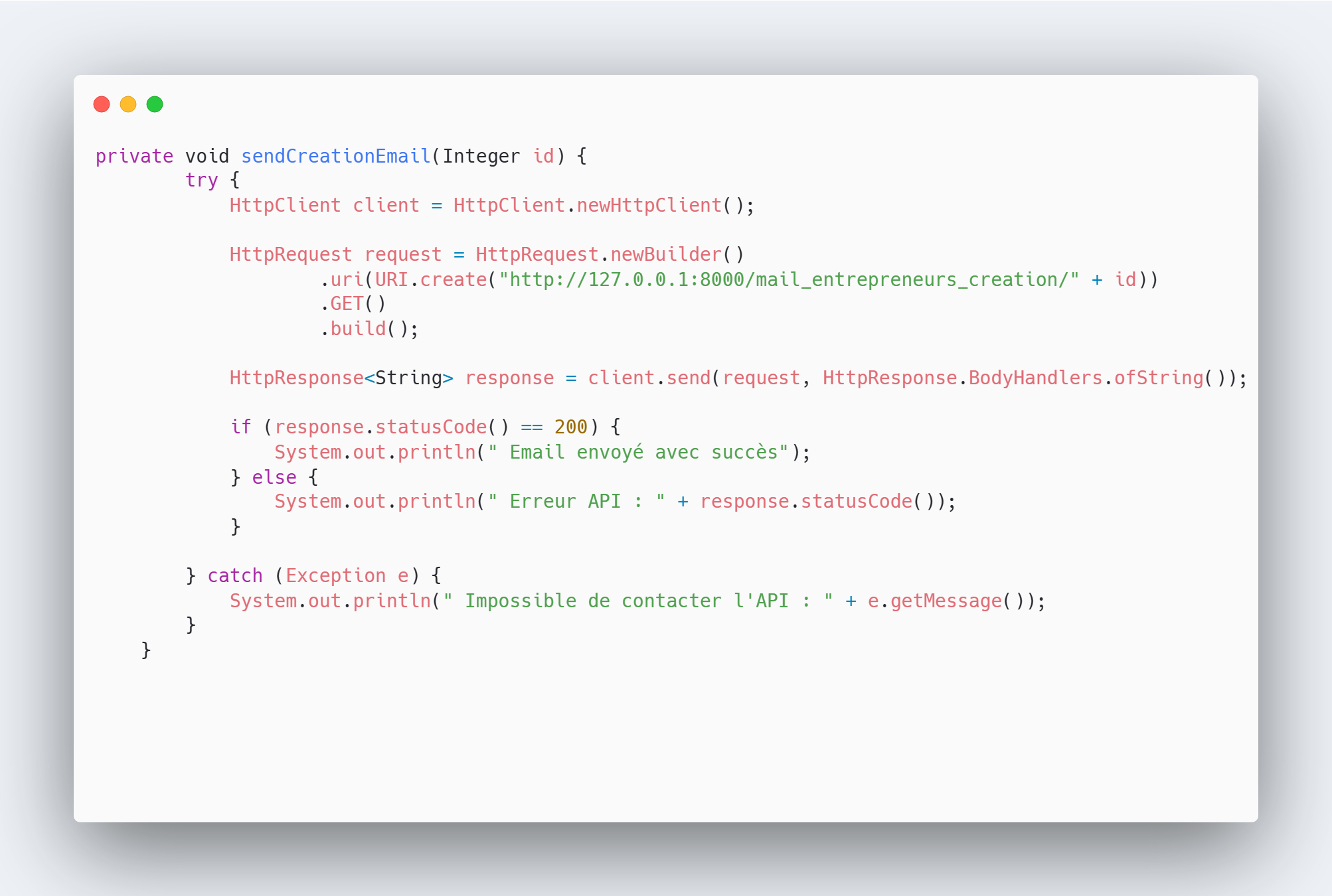 Code API Java GestTravaux